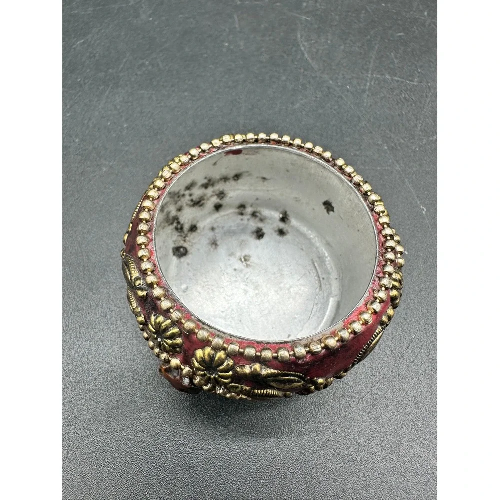 Pier‎ 1 Red Beaded Tea Light Candle Holder with Jewel Accents Floral Detail